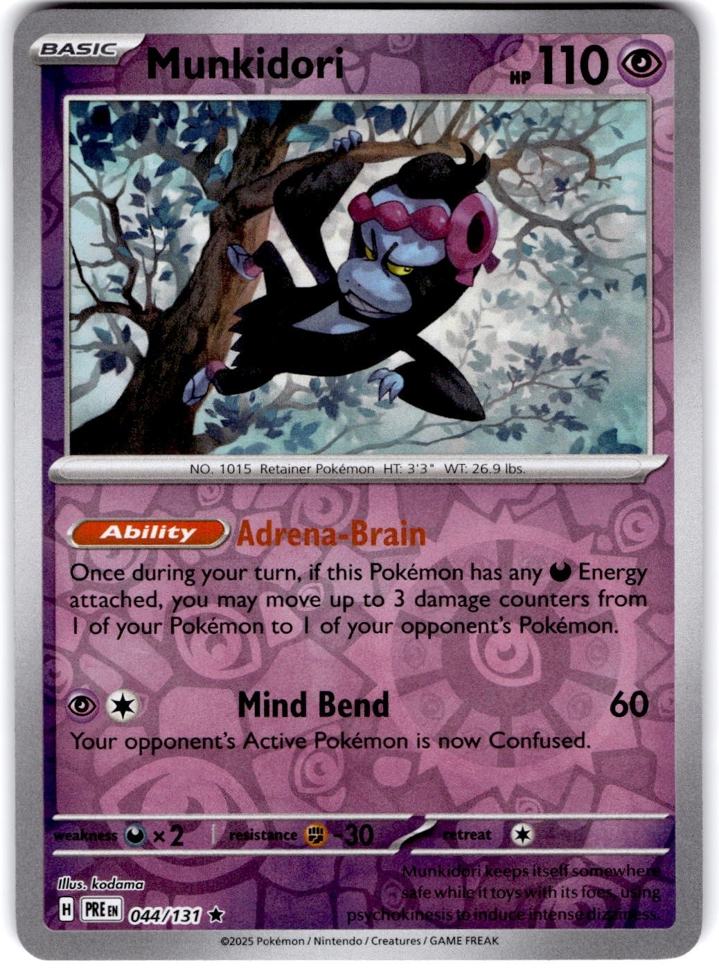 Pokemon Munkidori Prismatic Evolutions 44/131 Reverse Holo Near Mint English