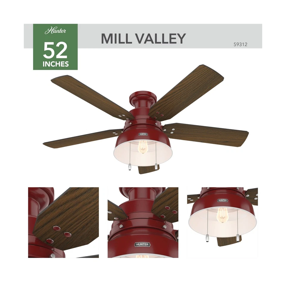 Ventilador de techo Hunter 52 pulgadas exterior o interior con luz LED - Techo rústico... Foto 4 de 4