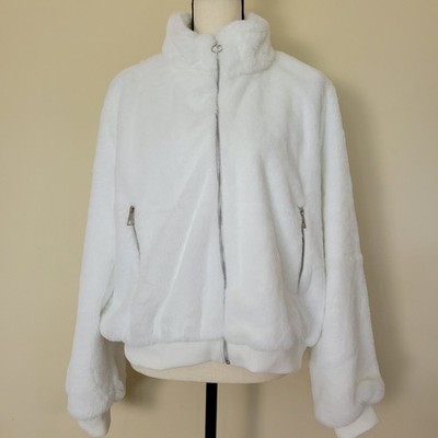 NWT Ambiance 1X Faux Fur Bomber Jacket Lined Zip Front & Pockets Knit Cuff
