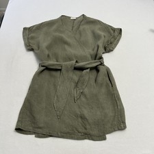 Mikuta Wrap Mini Dress Womens Small Green Linen SS Belted Minimal Quiet Luxury