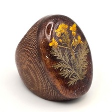 Handmade Wood and Resin Statement Ring with Real Dried Yellow Flower Size 7.5