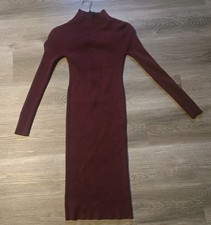 Burgundy Mock Neck Sweater Dress Size Medium Long Sleeve Midi Ribbed Bodycon