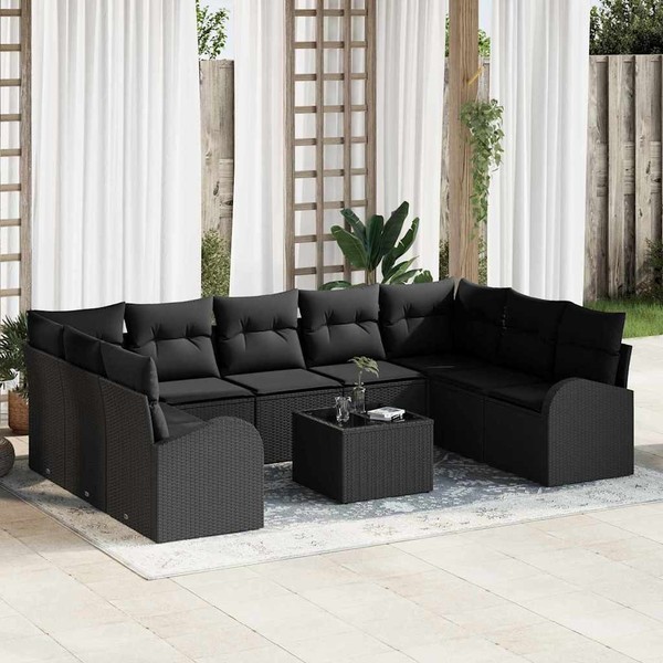 10-Teiliges Garten Sofa Set Mit Kissen Beige Poly Rattan, 2-Sitzer Garten Sofa M-image