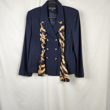 Kasper ASL Blue Structured Double Breasted Suit Blazer Jacket Size 14P w/ Scarf