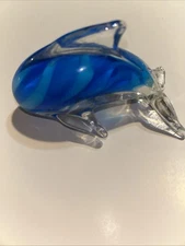 Beachcombers Glass Blue Dolphin Swirl Art Glass 4.5” X 3”