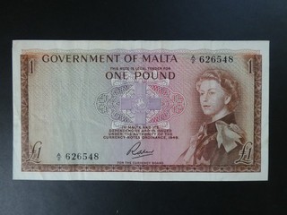 SCARCE EARLIER TYPE 1963 MALTA £1 BANKNOTE CRISP aVF