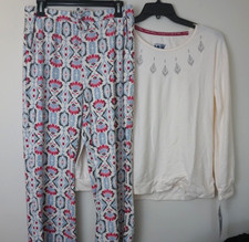 MUK LUKS Dream Cloud Long-Sleeve  Straight-Leg Pajama Set Icy Tapestry New