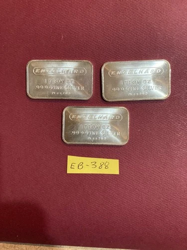 3 ENGLEHARD 1 OZ. .999 FINE SILVER BARS