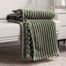 Fleece Blanket Throw Size   51x63 inches, Olive Green   Soft and Fluffy