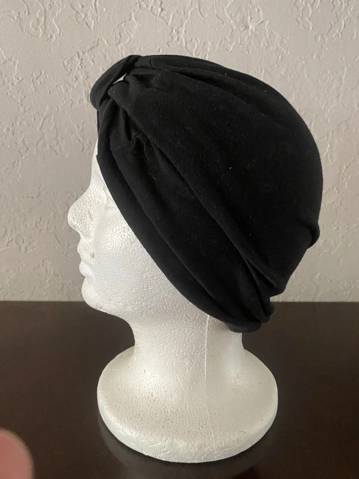 Vintage Turban Tied Black Turban Hat 1950’s-60’s Great Condition Stretchy Fabric - Image 4 of 4