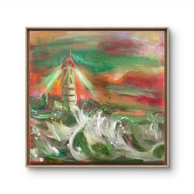 Lighthouse UNFRAMED Abstract on Сanvas wall-art signed Decor 12x12 Brand New