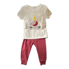 Old Navy Pink  White Unicorn Graphic Pajama Set 18-24 Months New