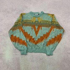 Vintage abstract knitted jumper Patterned Grandad knit sweater Men's L