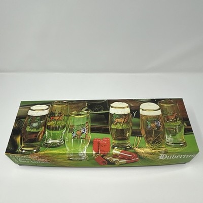 Hubertus VEBA GLAS Six-Piece Beer Tumbler Set Clear Glass Decorated Animal Print