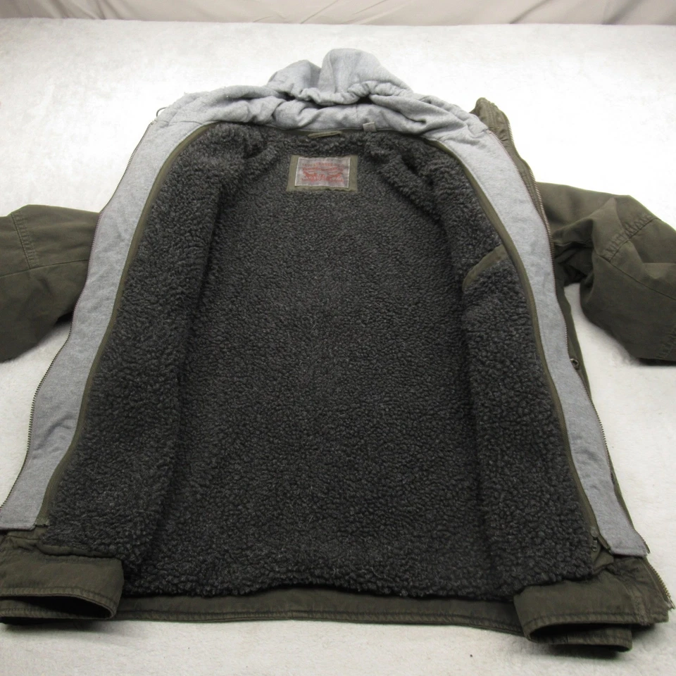 Levis Jacket Mens Medium Green Thick Sherpa Lined Hooded Insulated Military - image 3 of 4