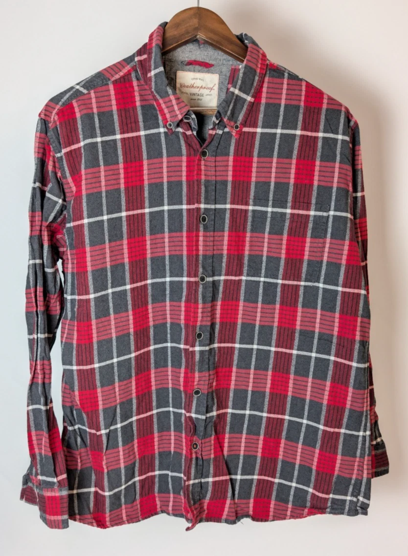 Weatherproof Vintage Shirt XL Red Black Grey Check Plaid Flannel Mens Outdoor