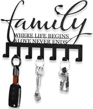 Family Key Holder Metal Hooks Decorative Hanger Black Rack Wall Mount Organizer