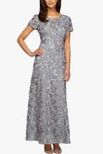 Alex Evenings Long Rosette Wedding Dress Women 12 Dove Gray Floral NWT 249