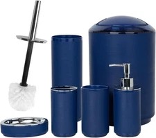 CERBIOR Bathroom Accessories Set 6 Piece Bath Ensemble Includes Soap Blue 