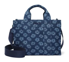 Victoria's Secret VS Pink Mini Crossbody Canvas Tote Bag Blue Denim Floral Daisy