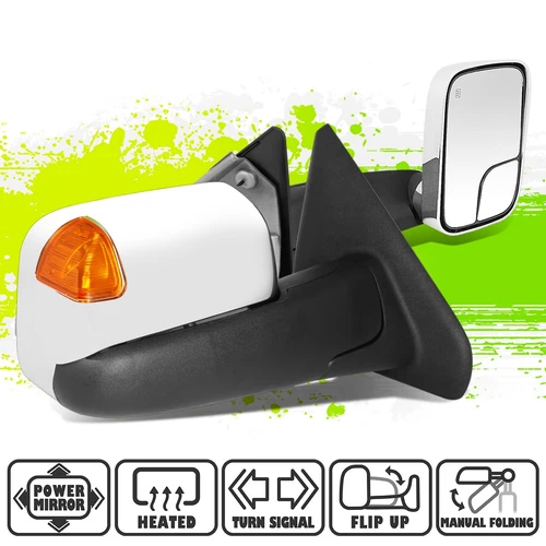 Chrome Powered Heated Amber LED Signal Tow Mirrors for Dodge Ram 1500-3500 02-09