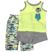 Carters Boys 3T Pajama Set 3 Piece Fish Shark Shorts Pants Tank New NWT 26
