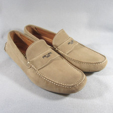 Luxury Prada Logo Driving Shoes  2D2170 Brown Suede Leather Size 9 1/2 - NEW