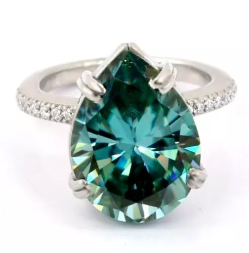 RARE 10.90 Ct Certified Pear Shape Blue Diamond Solitaire Ring, 925 Silver - Picture 1 of 7