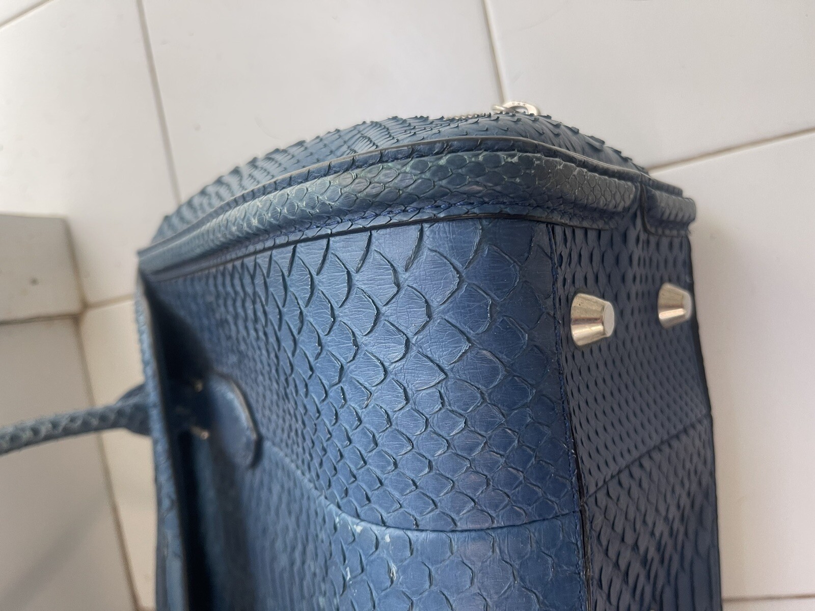 Alexander McQueen Navy Blue Python Leather Heroin… - image 4