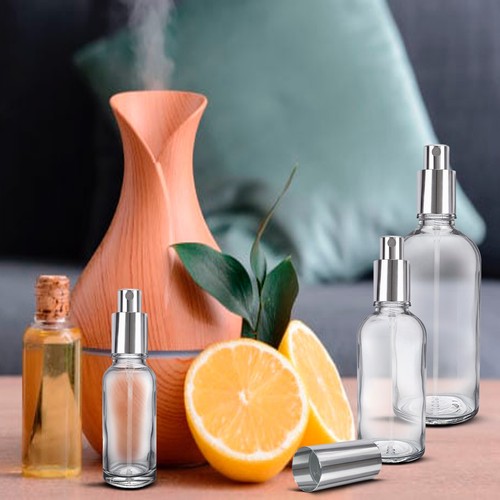 CLEAR Glass Spray Bottle with Silver Mist Spray Atomiser Pump Wholesale UK Stock - Picture 3 of 4