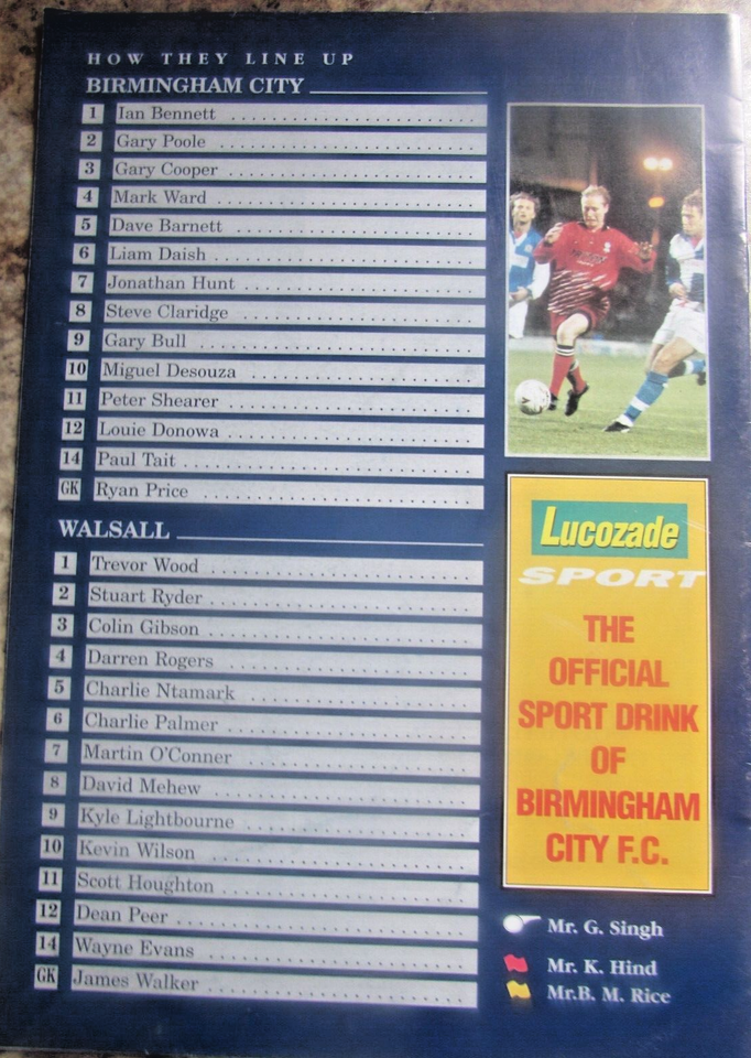 Birmingham City v Walsall 1994/95 Auto Windscreens Trophy eBay