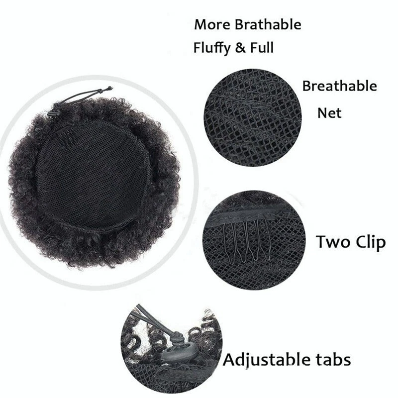 Large  Afro Pony Tail High Puff Afro Kinky Curly Synthetic Drawstring Extension - Image 4 of 4
