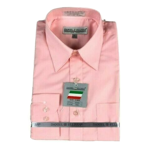 Daniel Ellissa Men's Pink Dress Shirt Convertible Cuffs Pocket Sizes 14