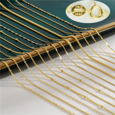 18K Gold Plated Necklace Silver Chain 16-24