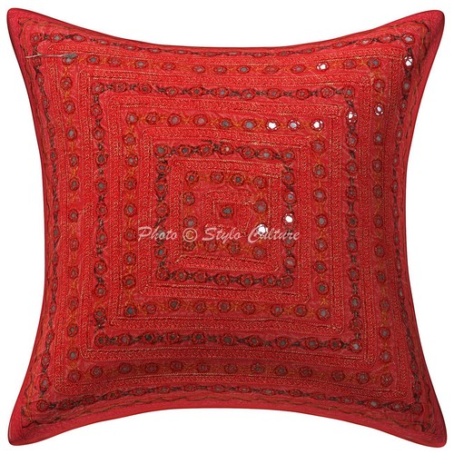 Indian Mirror Embroidered Cushion Cover Vintage Cotton Pillow Case Cover 16" - Picture 5 of 84