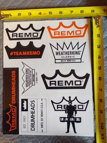 Vintage Remo sticker sheet of nine Remo stickers
