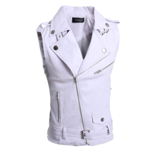 Men's Casual PU Leather Vest Tops Motorcycle Jackets Sleeveless Waistcoat Coats - Picture 8 of 13