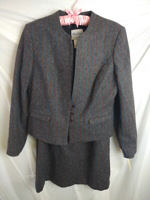 Brian David Canada Skirt Suit Grey Blue Stripe Women 14 Wool Academia Hecht's MD