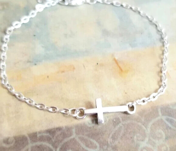 Silver Cross Anklet Sideways Cross Anklet Womens Silver Anklets Cross  Jewelry