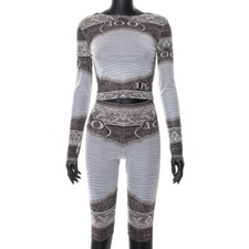 NEW Women Mesh Printed Sheer Long Sleeve Top Short Pants 2PC Sets Out fits H