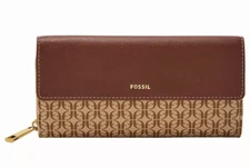 New Fossil Jori RFID Flap Clutch Beige / Brown