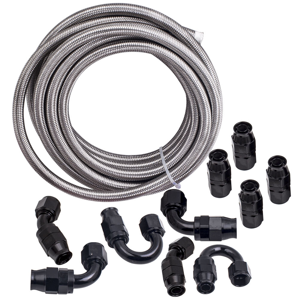 20ft An10 Stainless Steel Braided Fuel Line 10fitting Hose End Kit Swivel Silver