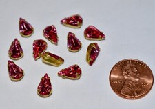 VINTAGE 12 ROSE PINK GLASS TEAR DROPS IN SETTING   6x10mm flat back to glue