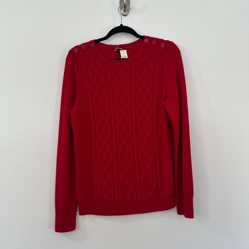 Talbots Red Lambswool Nylon Fisherman Sweater Womens M Preppy Long Sleeve NWT