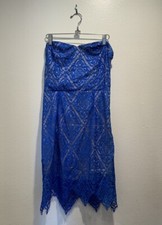 Forever 21 Size Large Strapless Blue Lace Dress Stretch Party Clubwear Romantic
