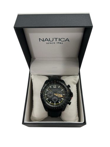 Mens Watch NAUTICA NMX 1500 NAI22506G Chrono Leather Black Sub 100mt - 第 1/5 張圖片