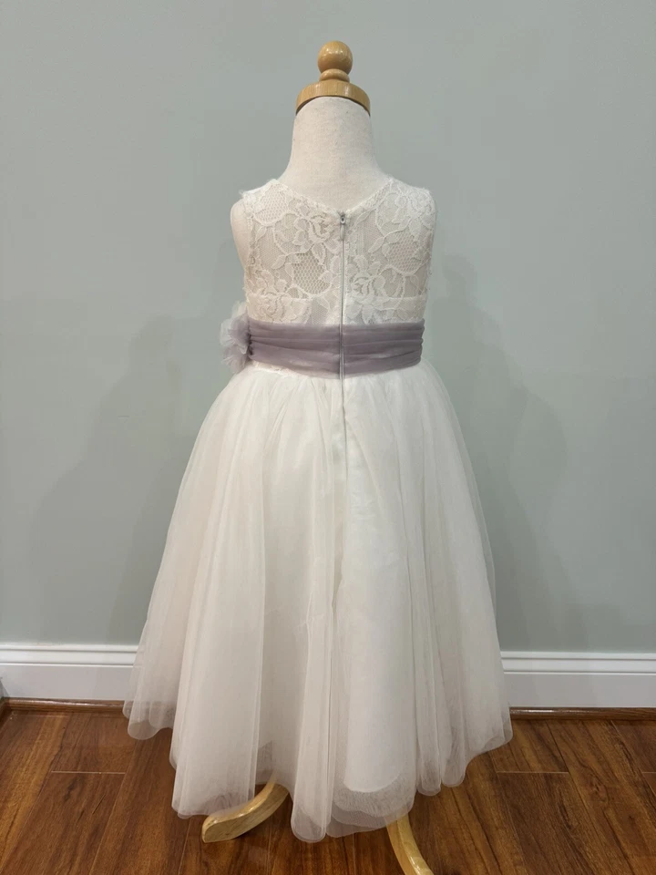 花朵女孩连衣裙,尘土飞扬薰衣草腰带,尺寸 3 — 第 3/4 张图片