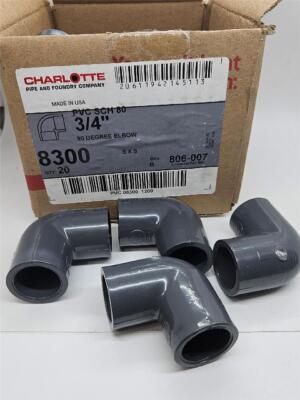 20 Pcs Charlotte 806-007 Pipe Elbow, 3/4 in, Socket, 90 Deg Angle, PVC, Sch 80