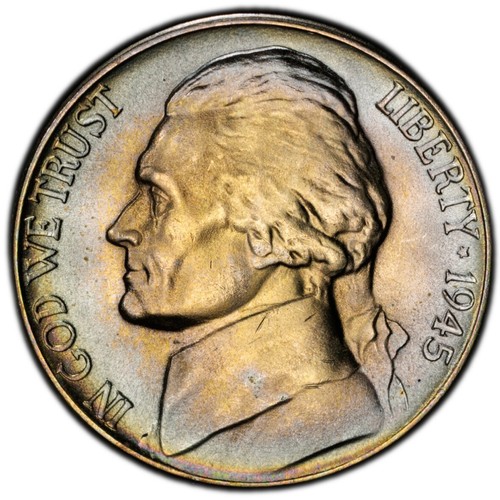 MS66 1945-D 5C Jefferson Silver War Nickel, PCGS Trueview- Beautifully Toned - Picture 4 of 5