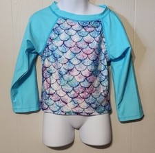 Rash Guard Swim Coverup Large Blue Mermaid Board Shirt Beach Swim Blue A133